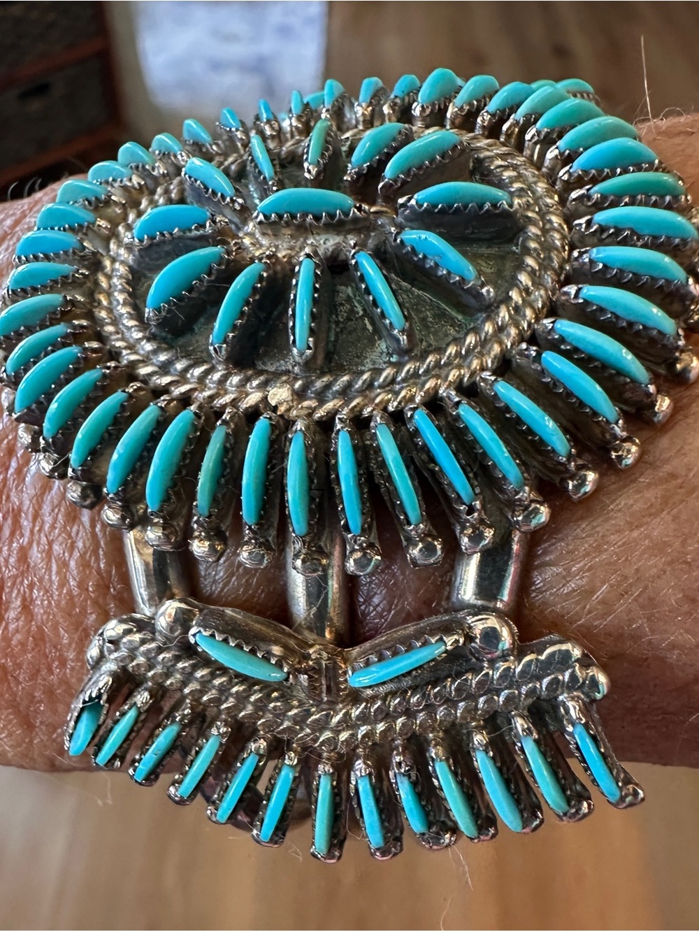 Sterling Silver Turquoise Needlepoint Cuff - Picture 13 of 14